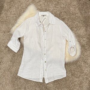NWT Puro Lino White Full Linen Button-Up Shirt iridescent buttons Size S
